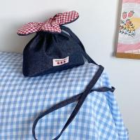 Paquete ligero de bolsillo con cordón de flores, bolsa de almacenamiento, bolso de flores de estilo coreano, bolso de hombro de mezclilla satinado a cuadros, compras - details 6