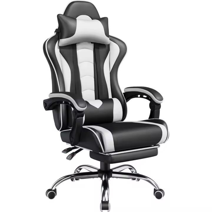 Silla ergonómica con ruedas, silla de ordenador ajustable con soporte lumbar, capacidad máxima 136 kg, color blanco - 1