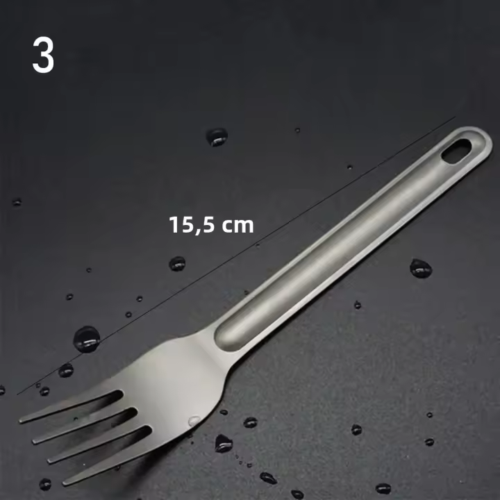 Cuchara de titanio con mango largo para camping y picnics, accesorios de cocina ecológicos, utensilios de cubiertos con cuchara y tenedor EDC - 1