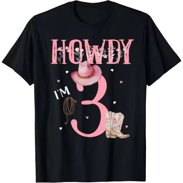 Hola, soy 3, camiseta de 3er cumpleaños de Rodeo occidental de vaquera pequeña y bonita, camiseta para hombre - 1