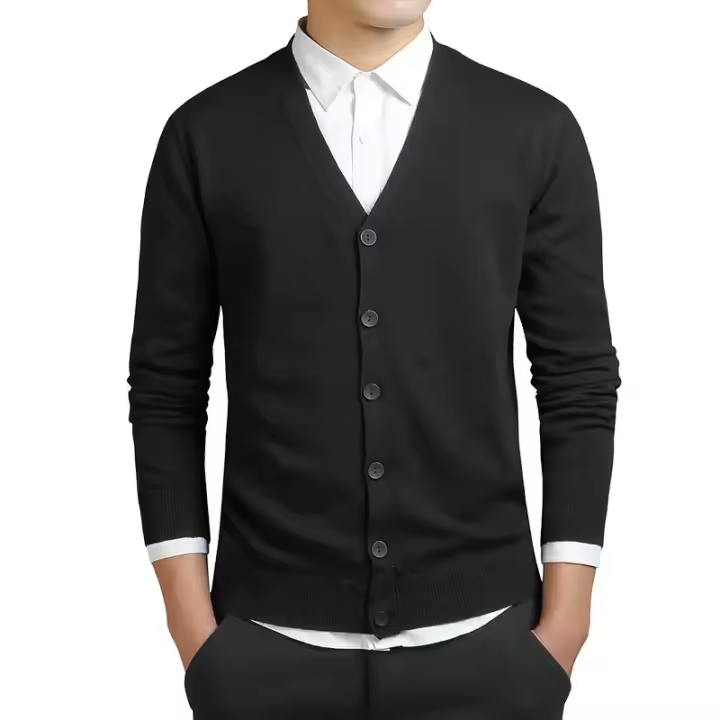 Chaqueta de hombre, suéter, cárdigan de algodón con cuello en V, suéter de punto fino para hombre - 1
