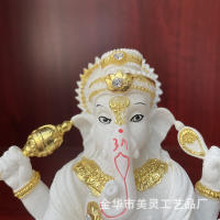 Estatua de Buda, elefante, Dios, cabeza artesanal chapada en oro indio de resina de tronco - details 6