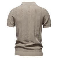 Camisa Polo AIOPESON 2025 Para Hombre Con Patrón Solido Y Rayado Malla Transpirable Y Tejida Cuello En V Casual Verano - details 6