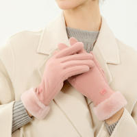 Guantes gruesos de cuero de felpa para mujer, guantes cálidos de esquí al aire libre, elegantes e informales para pantalla táctil, moda de invierno - details 6