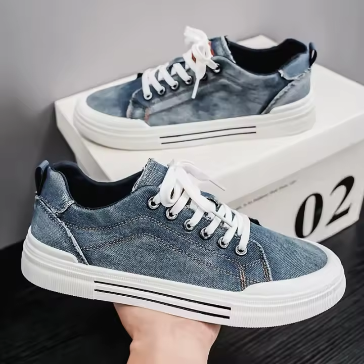 Nuevos Zapatos Vaqueros Azules para Hombre Cómodos Zapatos Vulcanizados con Cordones - 1