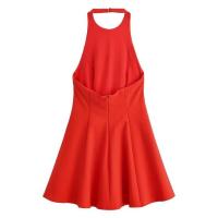 - Moda 2025 sin mangas hasta la rodilla estilo casual ondulado cuello halter s para mujer - details 6