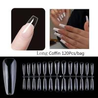 120 unidades/bolsa punta de ataúd juego completo de uñas postizas transparentes presión Artificial bailarina larga - details 7