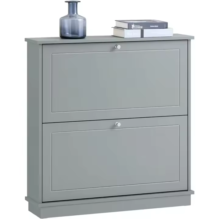 Zapatero 2 Puertas Armario de Entrada Zapatero con cajón Grande Gris 80 x 25 x 108 cm ES - 1