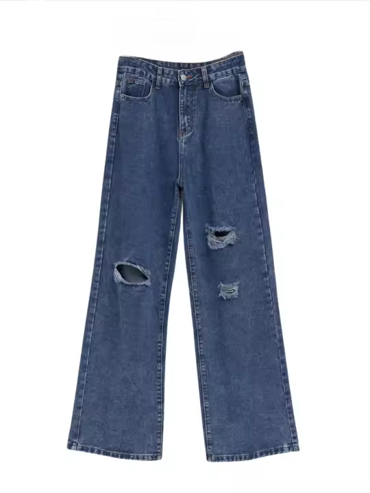 Vaqueros de pierna recta de cintura alta para mujer, pantalones vaqueros rasgados elegantes y elegantes, nd 2025 - 1