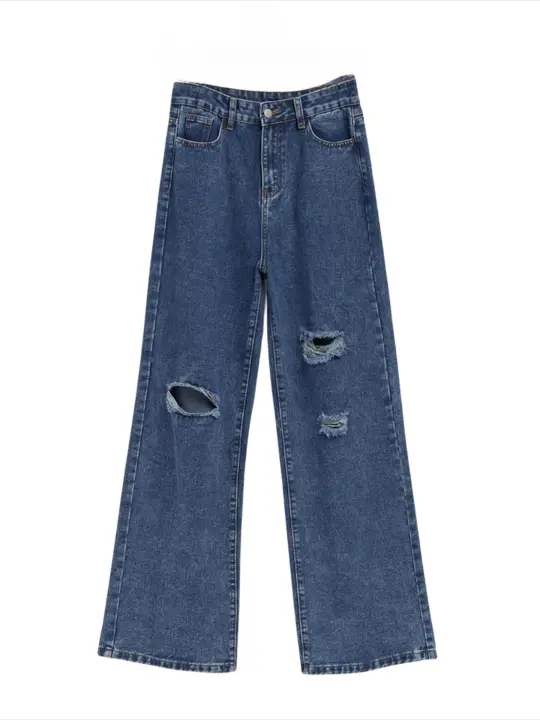 Vaqueros de pierna recta de cintura alta para mujer, pantalones vaqueros rasgados elegantes y elegantes, nd 2025 - 1