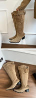 2025 Verano y otoño nueva moda Botas de pelo fino Botas altas de tacón grueso puntiagudo para mujer Hebilla de cinturón de gran tamaño - details 13