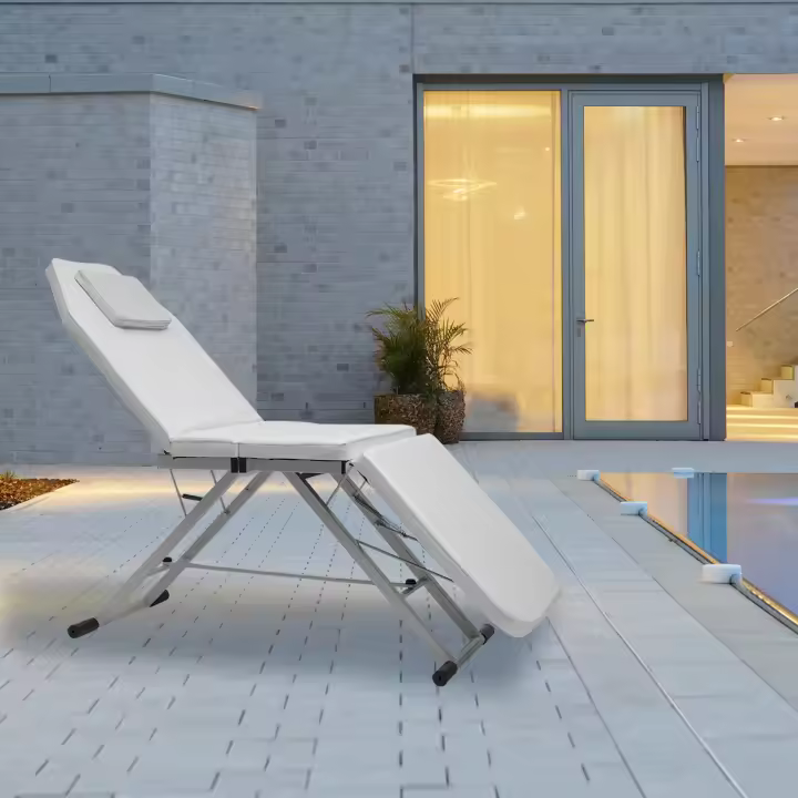Cama de masaje con taburete, silla reclinable ajustable y plegable para salón de belleza, tatuaje, Spa, 3 secciones - 1