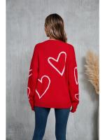 Suéteres de punto para mujer, Jersey holgado con estampado de corazón grande, cuello redondo, manga larga, estilo Harajuku coreano, blanco - details 5