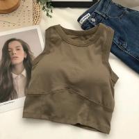 1/2 Unidades. Sujetador deportivo en la espalda para mujer, chaleco sin mangas, parte superior de tubo delgada, ropa interior con almohadillas para sujetador, camiseta interior, Top corto elástico coreano - details 7