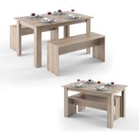 Mesa de comedor Sentio, antracita/roble dorado, 90 x 140 cm con 2 bancos - details 14
