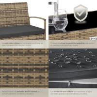 Conjunto de Jardín Exterior de Ratán y Aluminio, Muebles de Jardín Exterior Resistentes a la Intemperie, 2 Sillones, 1 Sofá, 1 Mesa de Cristal, con Cojines de 5,5 cm y 2 Juegos de Fundas - Gris - details 21