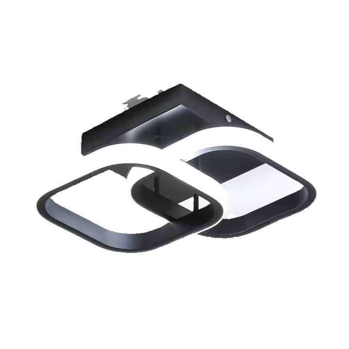 Plafón LED Aluminio Cruz Cuadrada Doble Cuadrado Negro 22W Marco Cuadrado Diámetro 19cm Luz Tricolor - 1