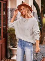 Suéter elegante de punto para mujer, jersey básico con bolsillo y cuello redondo, holgado, Vintage, otoño e invierno, 2023 - details 23