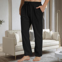 Pantalones De Pijama Para Hombres Color Sólido Tejidos Con Bolsillos Pantalones De Lounge Homewear Bottoms De Poliéster Y Spandex - details 3