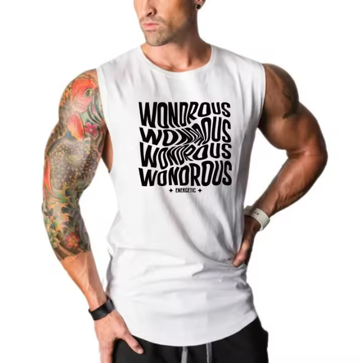 Camiseta de Musculación Sin Mangas de Algodón Estampada Divertida y Energética para Verano Fitness Ropa de Gimnasio Casual para Hombres de la Marca Muscleguys Cuidado de la Tela: Lavado en Máquina - 1
