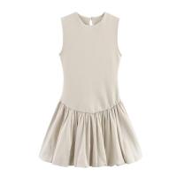 BUNO-Mini vestido de retazos a la moda para Mujer, cuello redondo, sin mangas, dobladillo de globo, Vestidos para Mujer - details 6