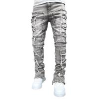 Pantalones vaqueros con parches elásticos para hombre, ropa holgada con parte inferior, pantalones largos de retales de cintura media, lisos, a la moda, para verano - details 6