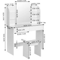 Mueble Tocador Moderno Blanco Espejo con Luz Regulable Mesa de Maquillaje con Taburete de Altura Ajustable 108x40 cm Diseño de Cajones y Estantes - details 11