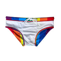 Jessborn calzoncillos de baño para hombre, traje de baño sexy con rayas gruesas de arcoíris, pantalones cortos de cintura baja para surfear en la playa, primavera caliente - details 7