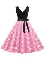Dot print summer women elegant vintage party casual sleevelss a line dress - details 25
