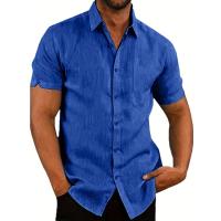 Camisa clásica de manga corta para hombre, camisa informal de Color sólido para vacaciones de verano - details 10