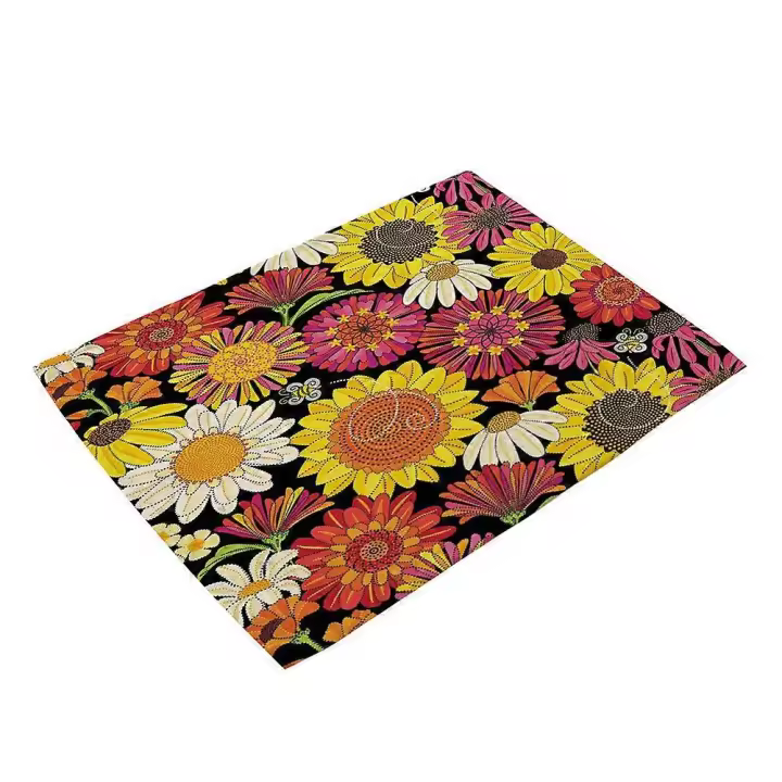 Tapete de vajilla de lino y algodón, mantel individual con estampado de flores y plantas para decoración de mesa de comedor (MP0065-2) - 1