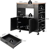 Carro de Cocina con Ruedas, Carrito de Servicio con 3 Estantes Laterales, Armario de Puertas y Cajón, Isla de Almacenamiento con Toallero, Buffet de Comedor, 82 x 46 x 92 cm - details 9