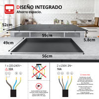 Campana de Induction Integrada Iseasy de 4 Zones 9 Niveles de Potencia, Temporizador de 1-99 Min, Función de Potenciación, 4 Placas, 60 cm - details 1