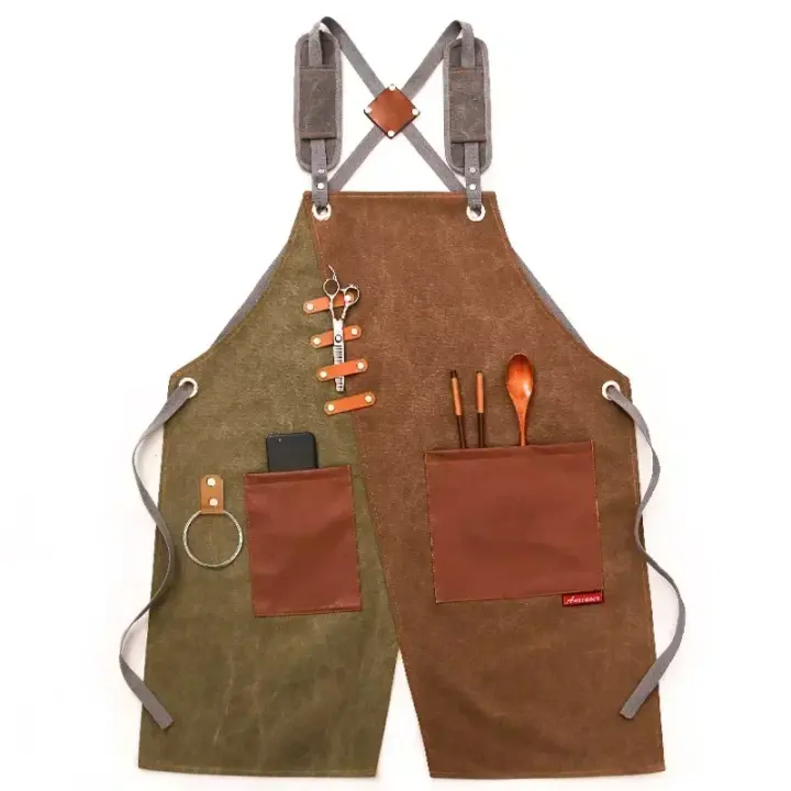 Delantal de lona para hombre y mujer, ropa de trabajo para camarero, restaurante, barbería, panadería, cafetería, jardinería, carpintero - 1