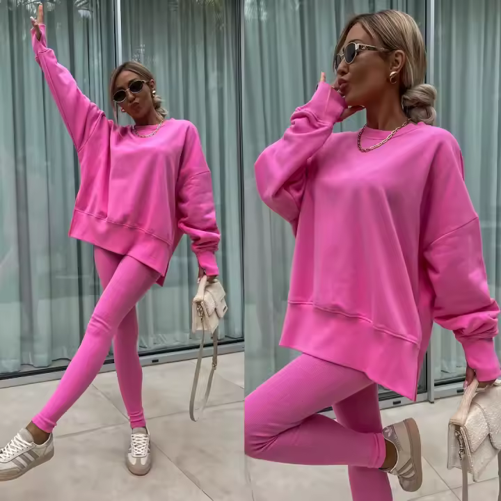 2025 nueva primavera ropa de mujer Leggings casuales europeos y americanos Conjunto de suéter suelto Conjunto de dos piezas - 1