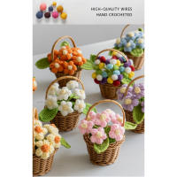 Hecho a mano hook woven puffs flores pequeñas macetas escritorio decoración pendular tejer flores inmortales - details 4