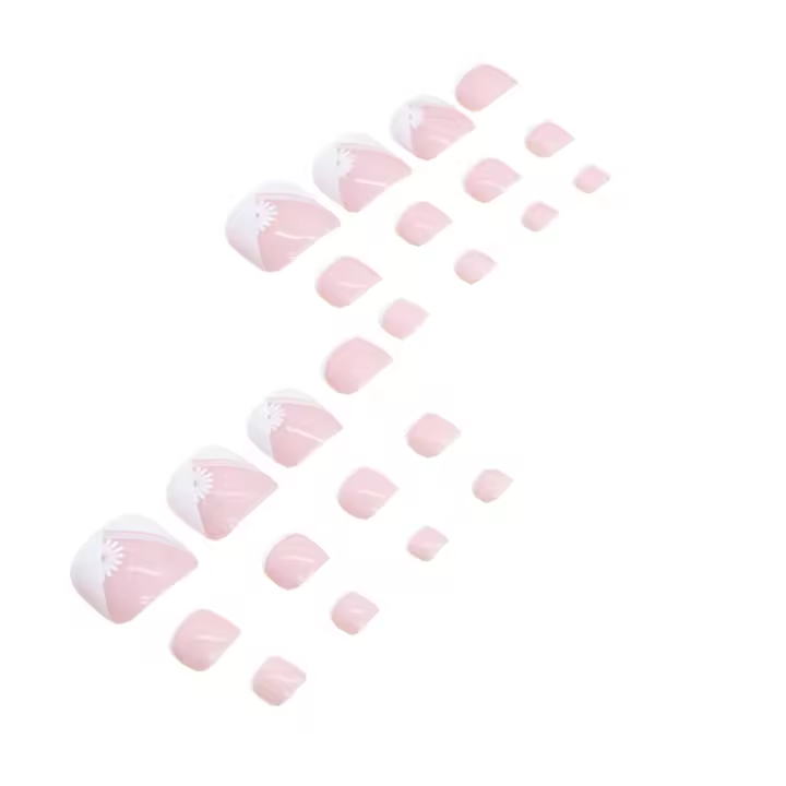 Juego de uñas de los pies postizas extraíbles, Kit de manicura en casa, Margarita blanca brillante - 1