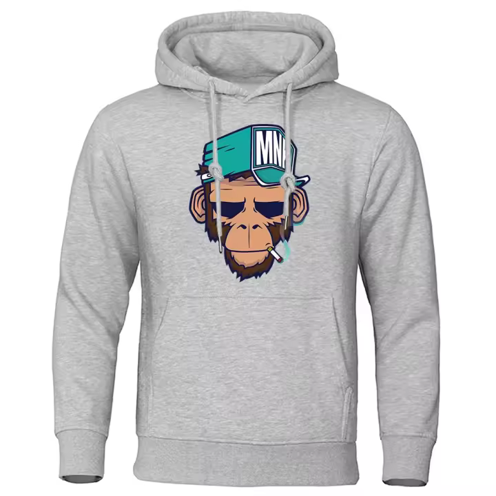 Sudadera con capucha de mono fumador de estilo europeo y americano para hombre, ropa de calle de lana informal, suelta, de algodón, a la moda - 1