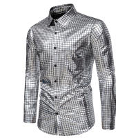 Camisa de Hombre con Estampado Cuadrado a la Moda para Primavera Manga Larga de Poliéster para Escenario Banqueta y Nightclub - details 4