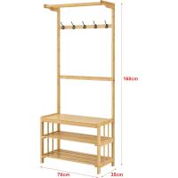 Perchero de pie con zapatero recibidor con 5 perchas, 2 estantes, estantería para pasillo, mueble de entrada de bambú, 168 x 70 x 35 cm, natural. - details 4