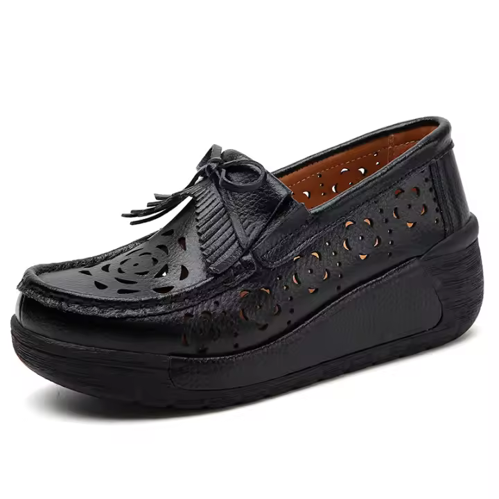 Zapatos para caminar con recortes para mujer, calzado con plataforma sin cordones de cuero, calzado con cuña transpirable y hueco - 1