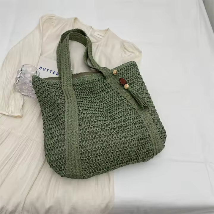Bolso de hombro de diseño para mujer, bolsa de mano de gran capacidad hecha a mano con borla colgante, novedad de 2024 - 1