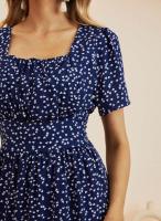 Vestido de verano de manga corta con estampado floral, elegante, informal, con cuello cuadrado, para playa - details 7