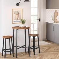 Taburete de bar, juego de 2, sillas de bar, sillas de cocina con estructura de metal, fácil montaje, con reposapiés, para cocina, salón, comedor, marrón rústico y negro clásico - details 1