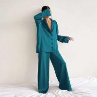 Conjunto de pijama sexy para mujer Bo Cut, tres pantalones informales sueltos de manga larga, top cómodo para el hogar de seda satinada suave, 2 piezas - details 27