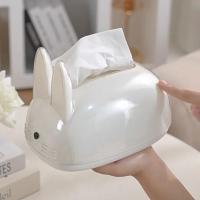 Caja de pañuelos de conejo de estilo cremoso creativo, dispensador de toallas de papel decorativo de gran capacidad, plástico con resortes, soporte de papel para oficina - details 9