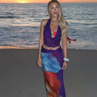 BUNO-Conjunto de 2 piezas de retazos de malla de gato extraño para mujer, Tops cortos con cuello Halter y faldas coloridas, trajes de fiesta en la playa a la moda para vacaciones - details 2