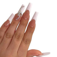 Uñas postizas largas de acrílico para mujer, uñas postizas de mariposa blanca, decoración de uñas DIY, 24 piezas - details 4