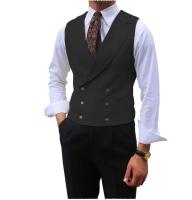Chaleco de hombre marrón sólido con solapa de doble botonadura sin mangas, chaqueta para boda, banquete, negocios, chaleco casual delgado. - details 2