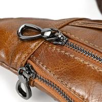 Bolso de pecho de cuero de vaca suave para hombres, paquete de pecho de cuero genuino, bandolera pequeña, bolso antirrobo, café - details 11